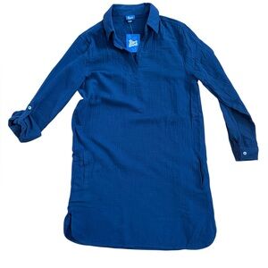 Rip Skirt Hawaii Travel Dress Short in Nearly Navy Gauze Roll Sleeve